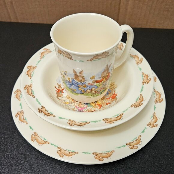 Vtg Royal Doulton Bunnykins 3 pc. English Fine Bone China – Plate, Bowl, Cup - Picture 16 of 16